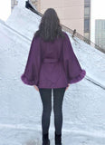 Mid Length Baby Alpaca Cape - Shawl - Plum - Homunculus