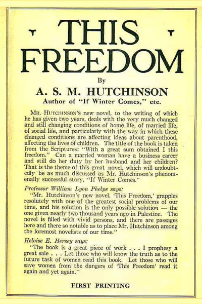 "This Freedom" by A. S. M. Hutchinson (Kindle Edition) - Preview Available - Homunculus